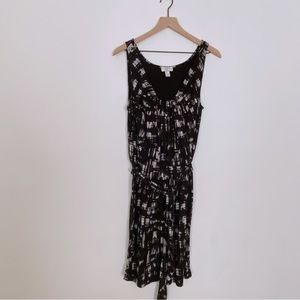 Loft Black Abstract Blouson Belted Sleeveless Summer Dress Size 12 Petite